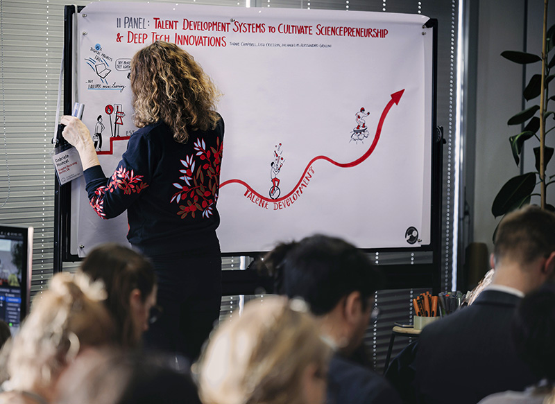 Gabriele Heinzel zeichnet vor Publikum des Falling Walls Science Summit